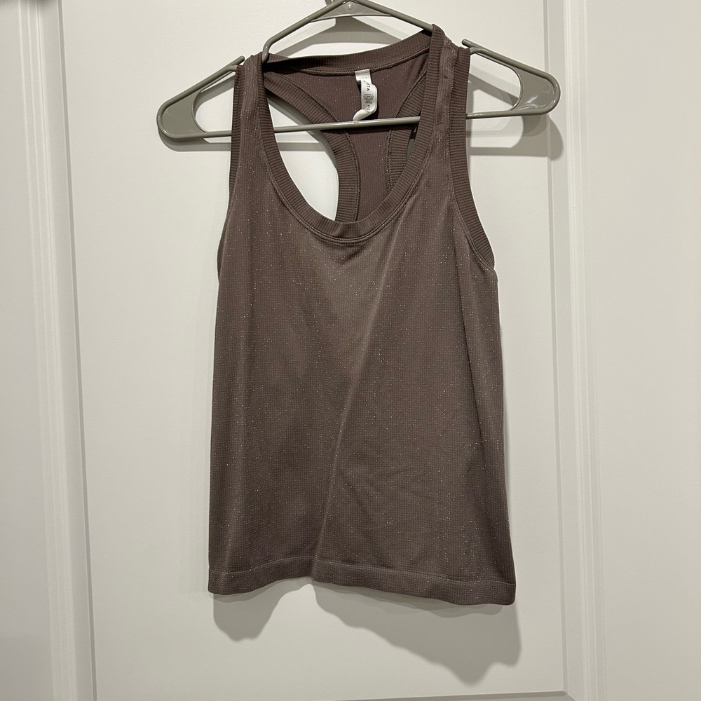 Athleta Dusty Taupe Racerback Tank with Sparkle